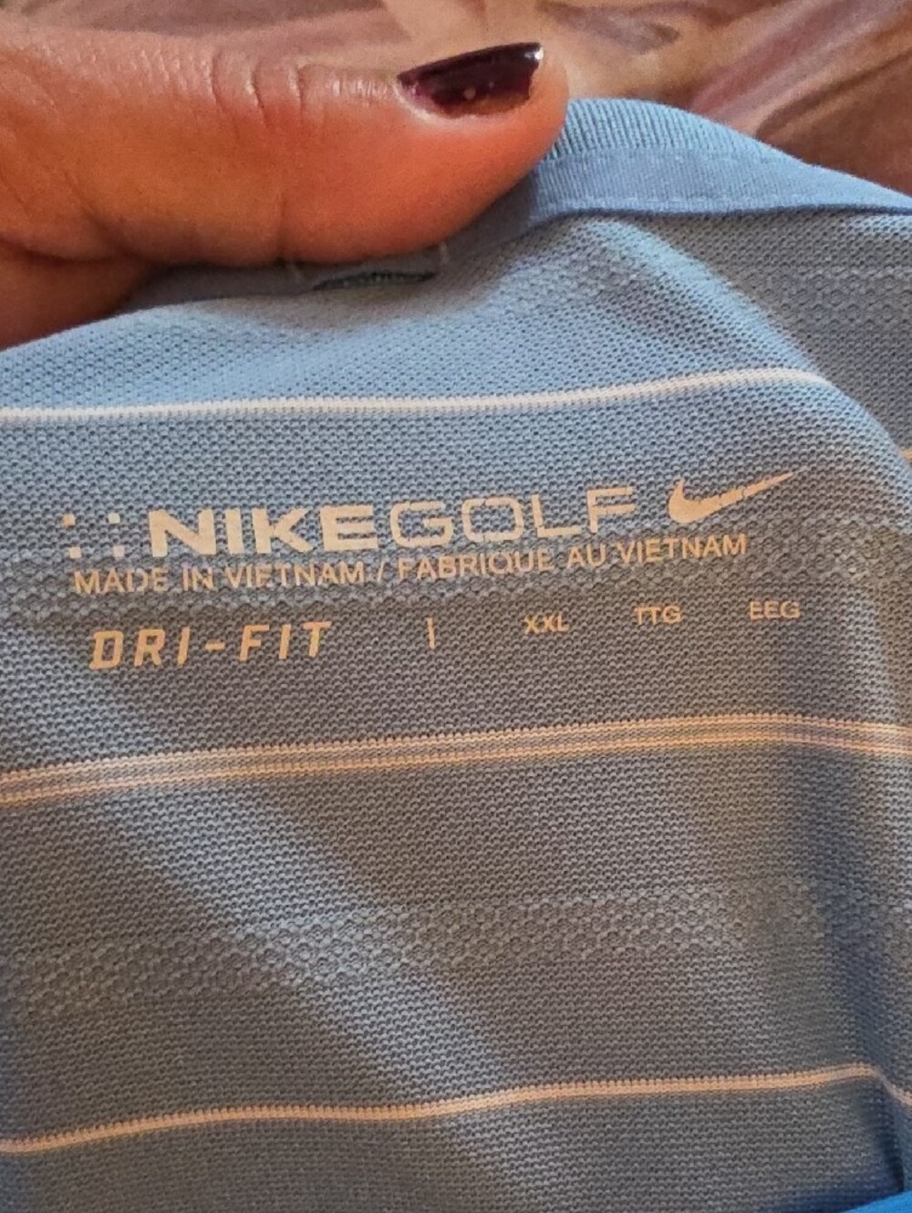 Nike Light Blue Striped Golf Polo, preowned. Size XXL - Picture 5 of 5